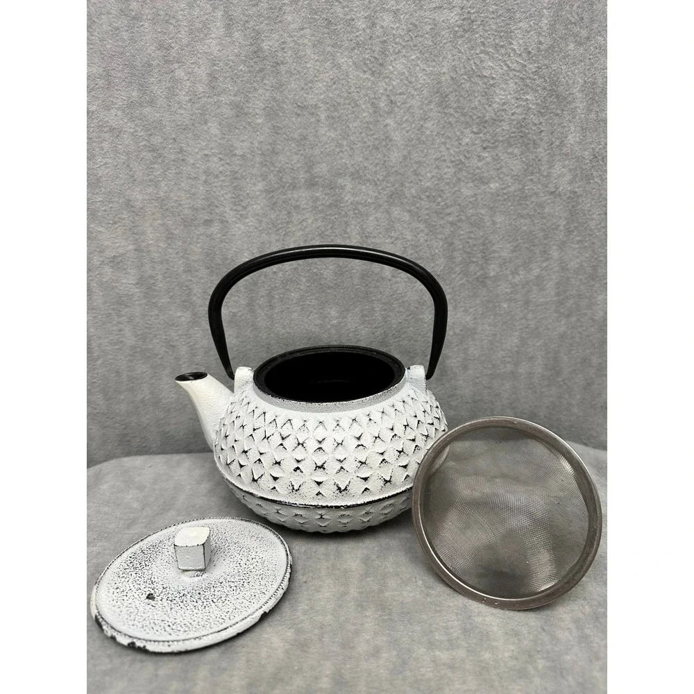 Cast Iron Rustic‎ Teapot Japanese Tetsubin White Black Excellent Small